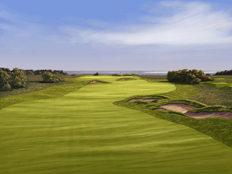 A conceptual illustration of the new par 5 fourth hole.