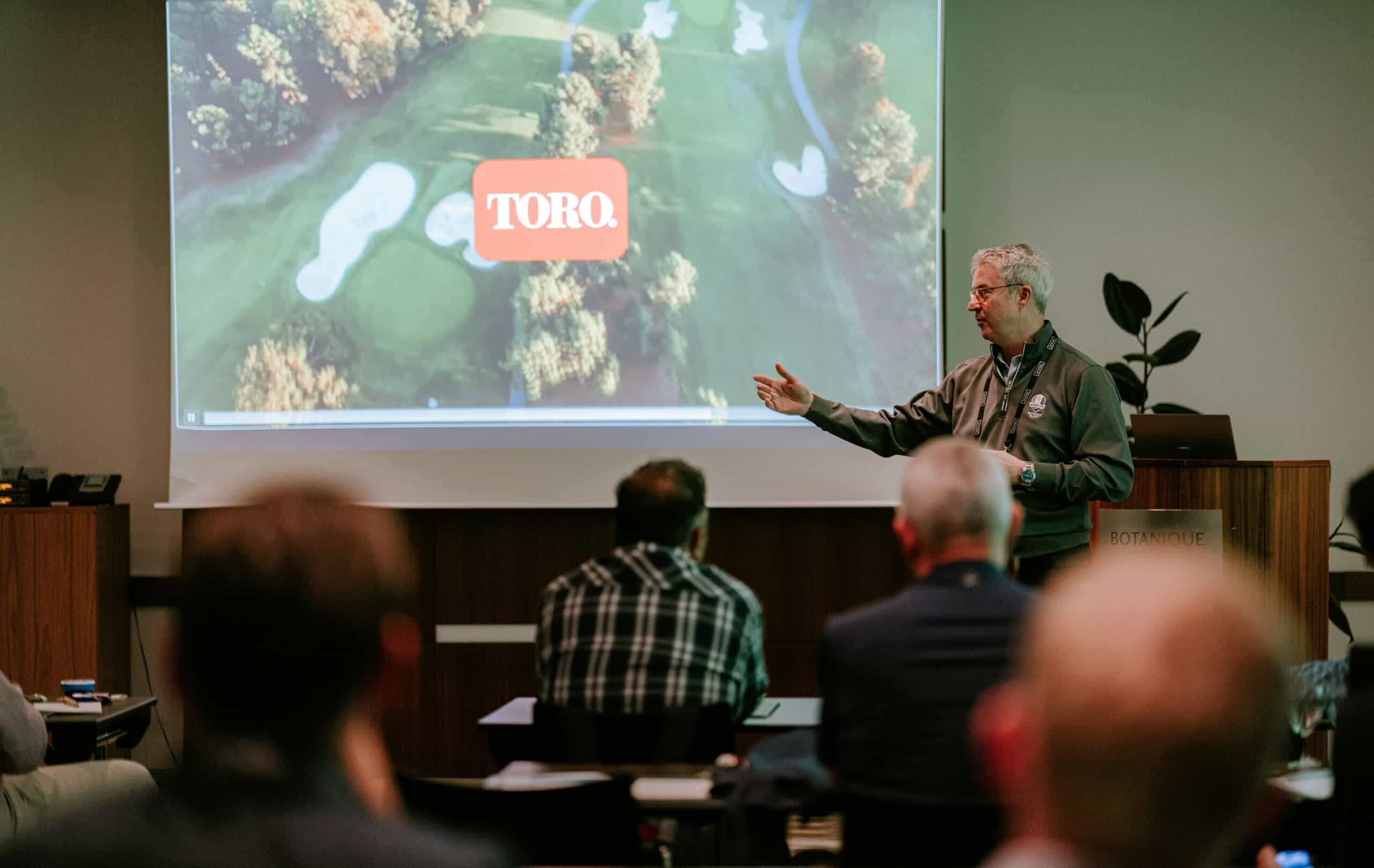 One of the sponsors, Toro presenting during the Troon Int Agronomy Conference
